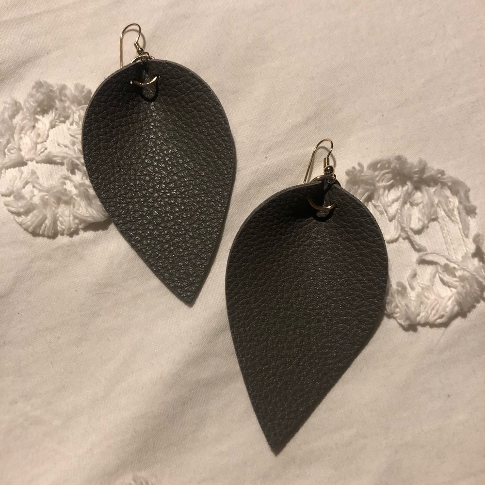 Grey Faux Leather Lear Earrings
